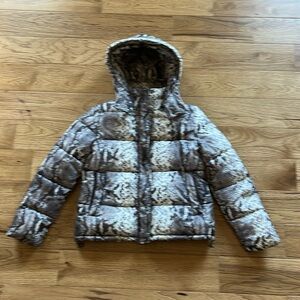 Aqua XS snakeskin print puffer jacket with hood